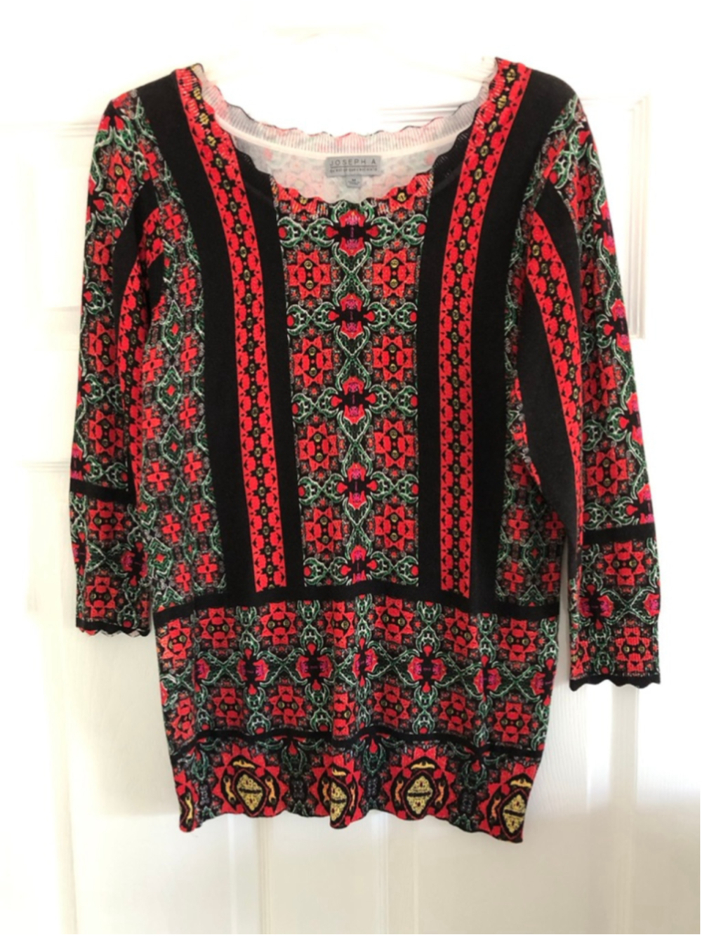 Sz Medium Joseph A Knit Tunic Top Boho Geometric Floral Tatreez Palestine